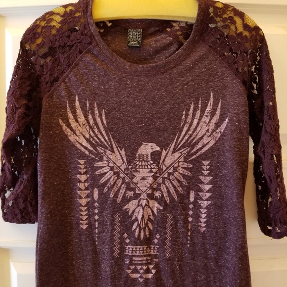 Emp Pre Graphic Tee Lace Sleeves Purple Sz Small - Picture 4 of 6